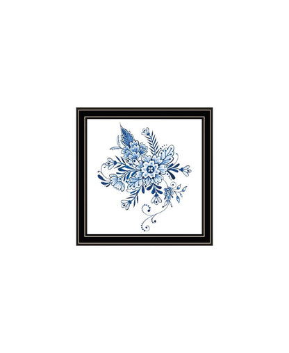 Set Of Two Blue And White Delph Floral Black Framed Wall Art HomeRoots