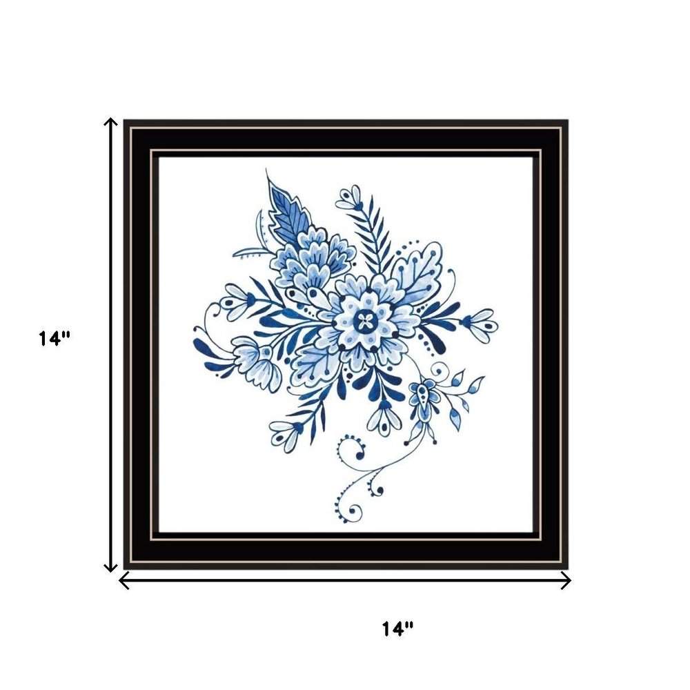 Set Of Two Blue And White Delph Floral Black Framed Wall Art HomeRoots