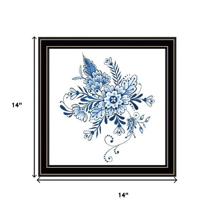Set Of Two Blue And White Delph Floral Black Framed Wall Art HomeRoots