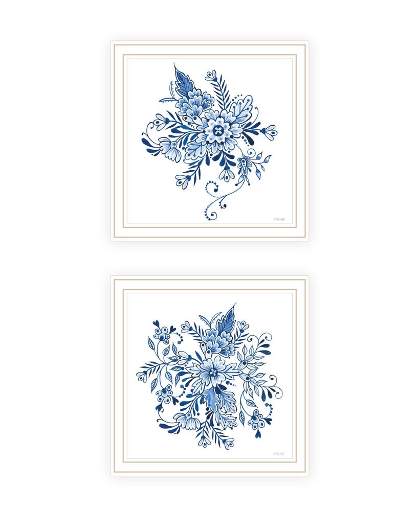 Set Of Two Delph Designs of Blue and White Florals White Framed Wall Art HomeRoots