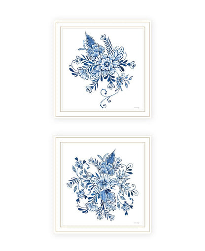 Set Of Two Delph Designs of Blue and White Florals White Framed Wall Art HomeRoots