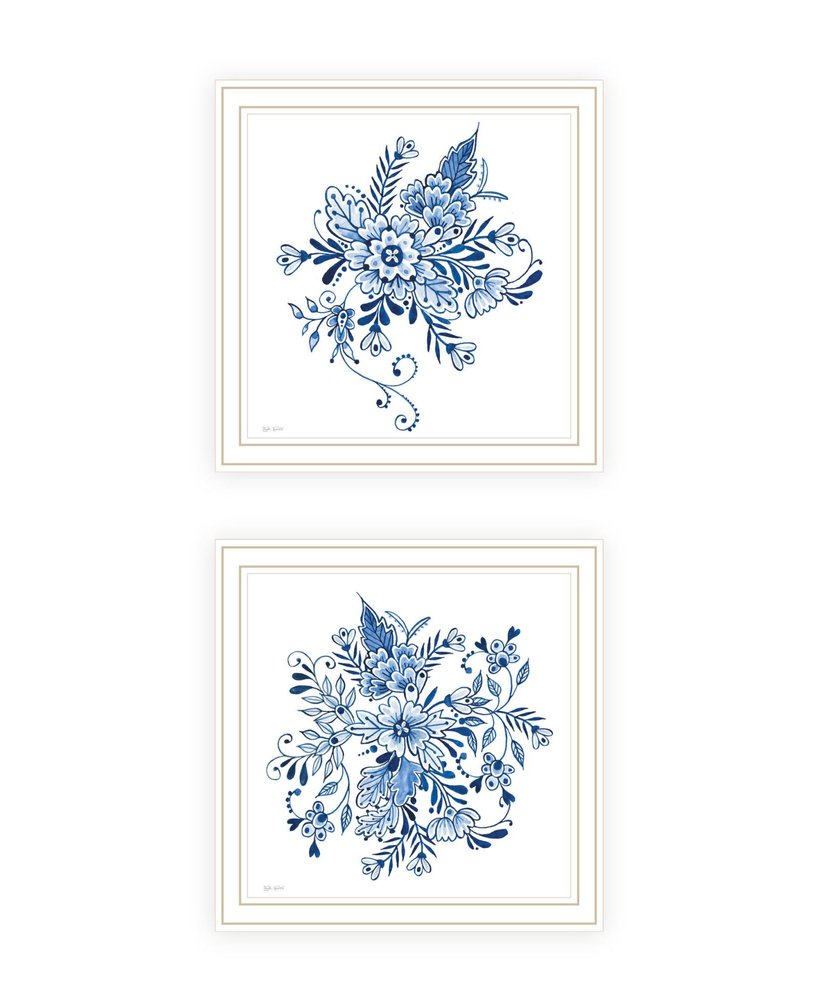 Set Of Two Delph Designs of Blue and White Florals White Framed Wall Art — view 3