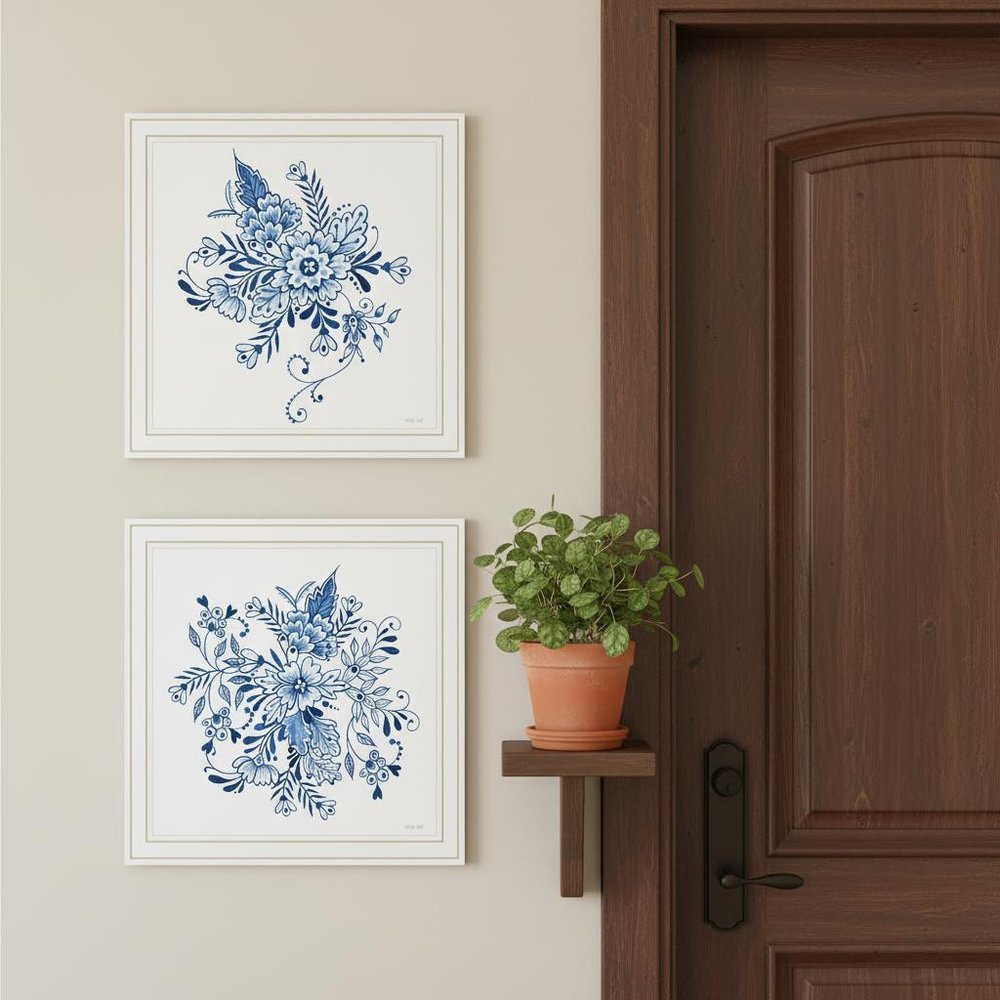 Set Of Two Delph Designs of Blue and White Florals White Framed Wall Art — view 4
