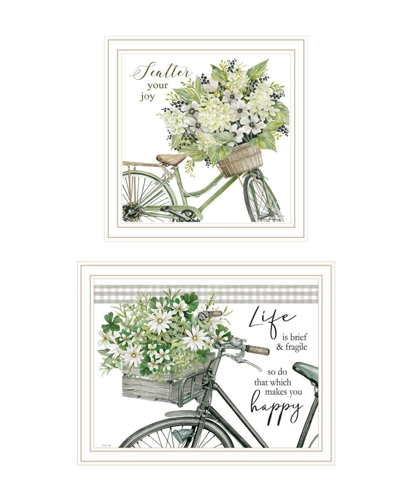 Set Of Two Get on Your Bike and Scatter Your Joy White Framed Wall Art HomeRoots