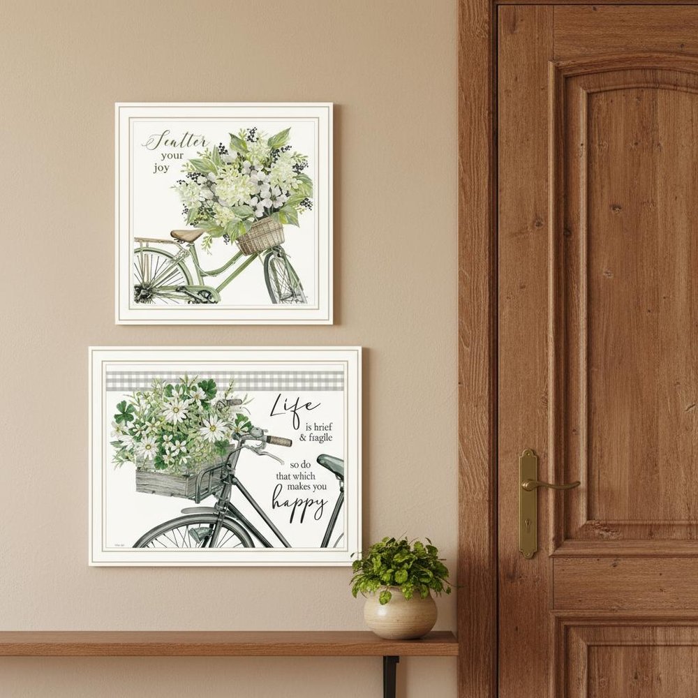 Set Of Two Get on Your Bike and Scatter Your Joy White Framed Wall Art HomeRoots