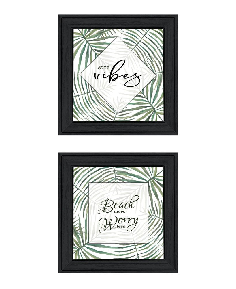 Set Of Two "Beach More And Worry Less" Black Framed Wall Art — view 1