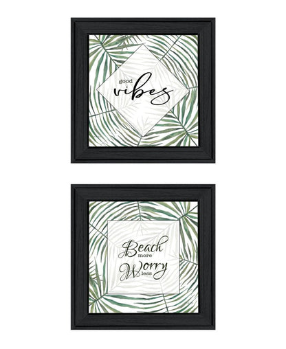 Set Of Two "Beach More And Worry Less" Black Framed Wall Art HomeRoots