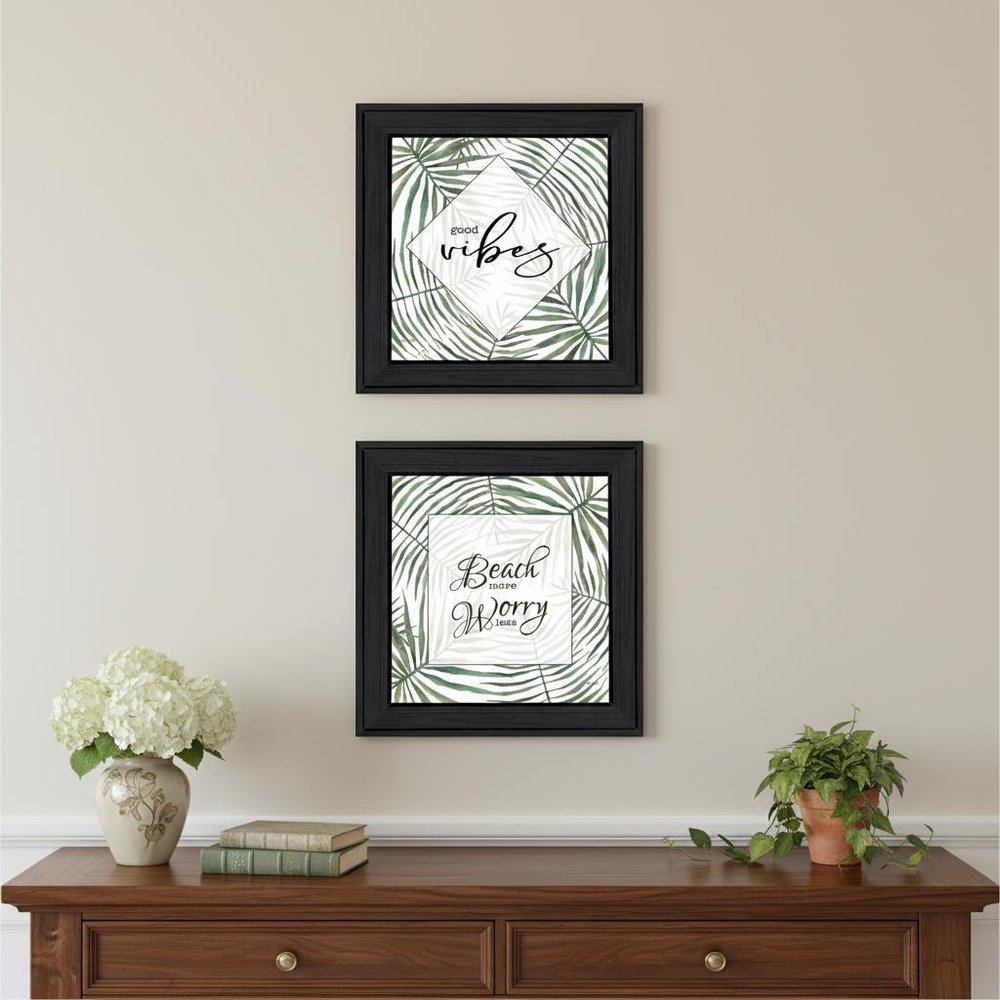 Set Of Two "Beach More And Worry Less" Black Framed Wall Art HomeRoots