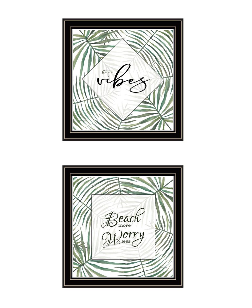 Set Of Two "Beach More And Worry Less" Black Framed Wall Art HomeRoots