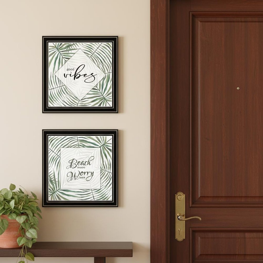 Set Of Two "Beach More And Worry Less" Black Framed Wall Art HomeRoots