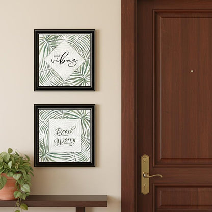 Set Of Two "Beach More And Worry Less" Black Framed Wall Art HomeRoots