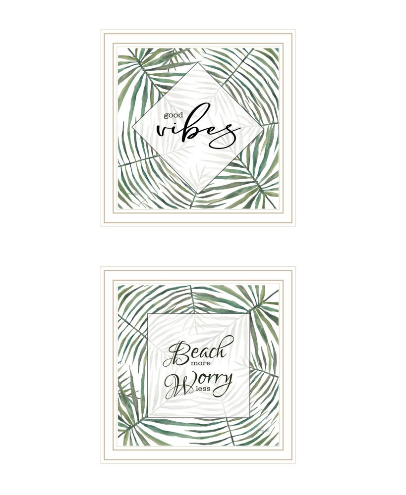 Set Of Two "Beach More And Worry Less" White Framed Wall Art — view 1