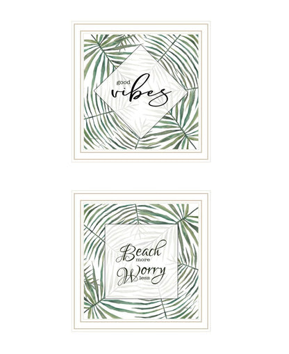 Set Of Two "Beach More And Worry Less" White Framed Wall Art HomeRoots