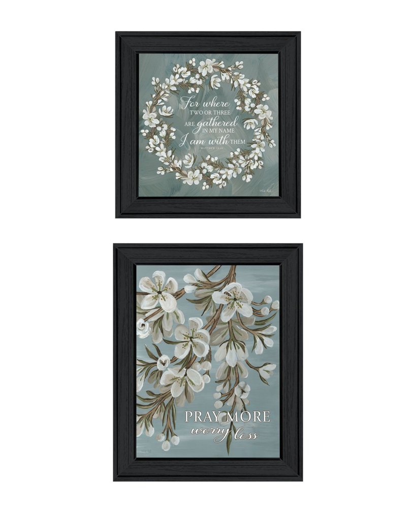 Set Of Two "Pray More And Worry Less" Black Framed Wall Art HomeRoots