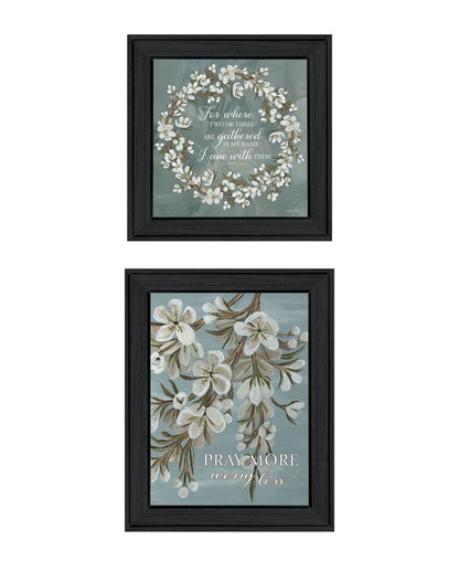 Set Of Two "Pray More And Worry Less" Black Framed Wall Art HomeRoots