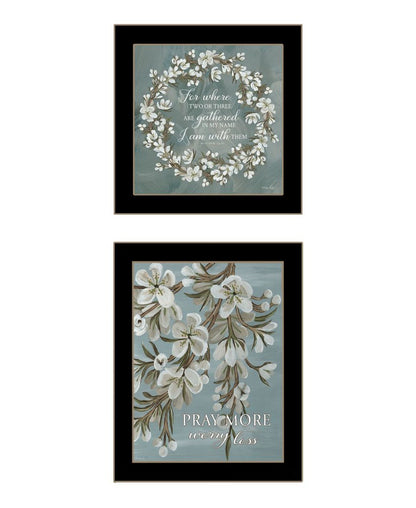 Set Of Two "Pray More And Worry Less" Black Framed Wall Art HomeRoots