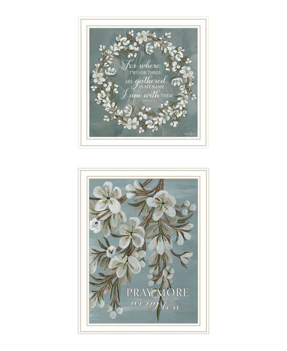 Set Of Two "Pray More And Worry Less" White Framed Wall Art HomeRoots