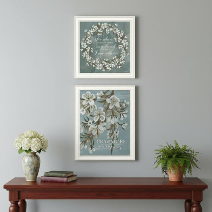 Set Of Two "Pray More And Worry Less" White Framed Wall Art HomeRoots