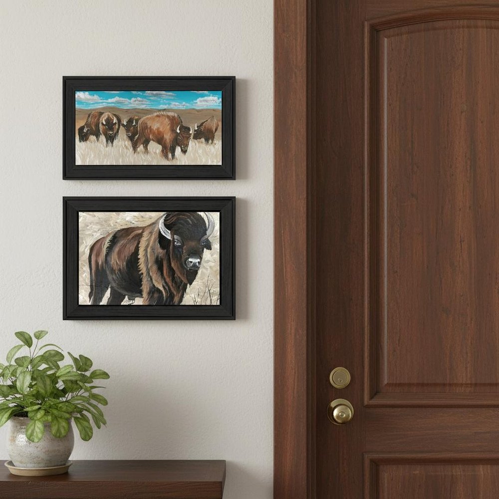 Set Of Two "The Boss of the Bison Herd" Black Framed Wall Art — view 3