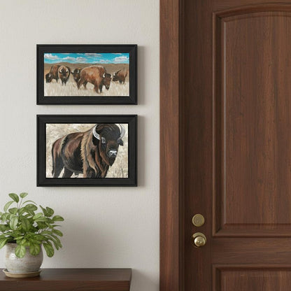 Set Of Two "The Boss of the Bison Herd" Black Framed Wall Art HomeRoots