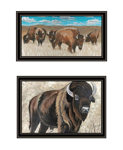 Set Of Two "The Boss of the Bison Herd" Black Framed Wall Art HomeRoots