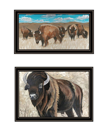 Set Of Two "The Boss of the Bison Herd" Black Framed Wall Art HomeRoots