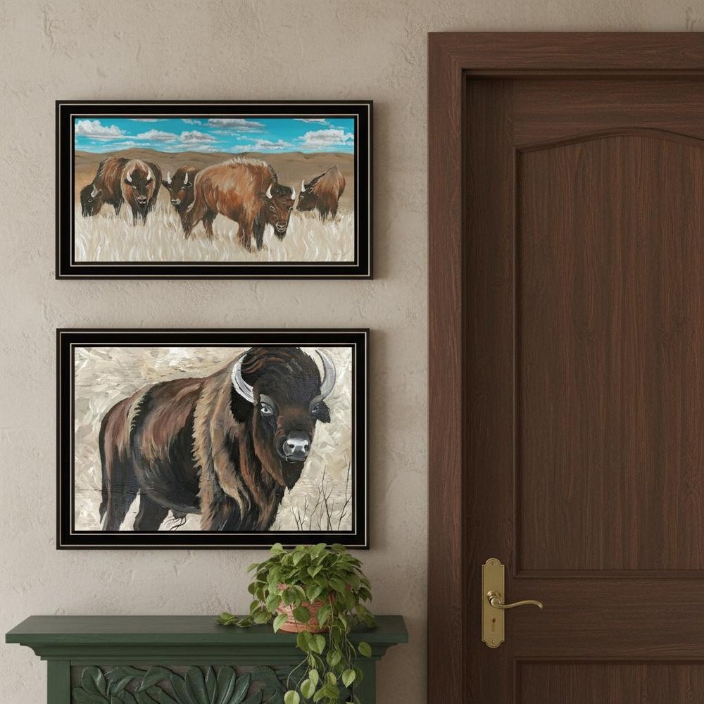 Set Of Two "The Boss of the Bison Herd" Black Framed Wall Art HomeRoots