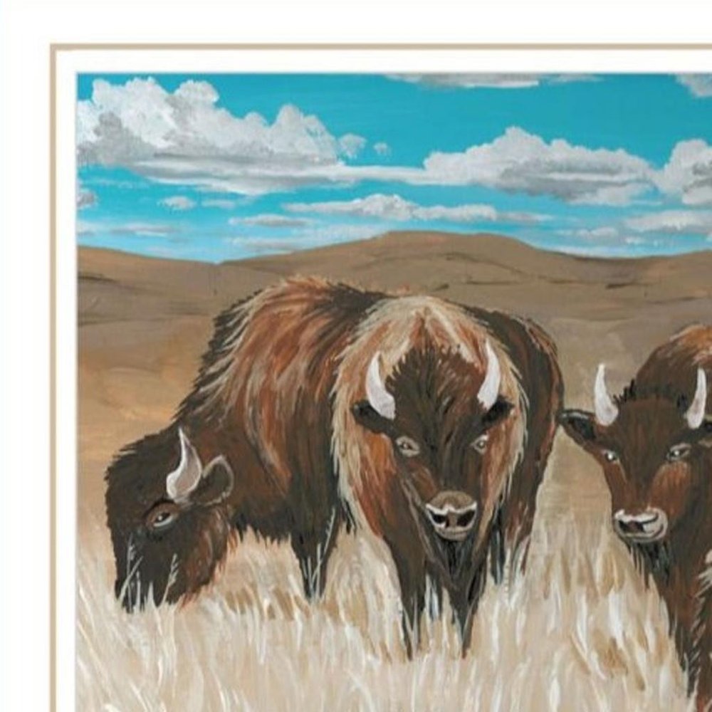 Set Of Two "The Boss of the Bison Herd" White Framed Wall Art HomeRoots