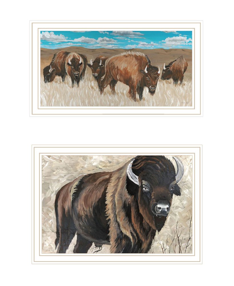 Set Of Two "The Boss of the Bison Herd" White Framed Wall Art HomeRoots