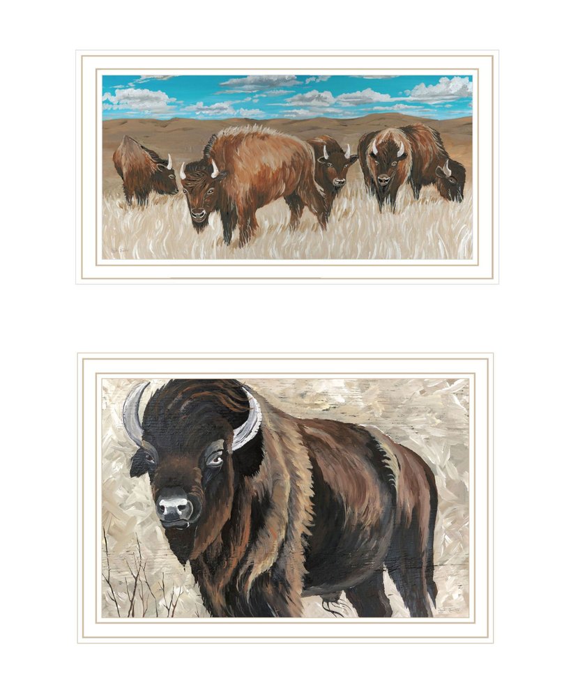 Set Of Two "The Boss of the Bison Herd" White Framed Wall Art — view 3