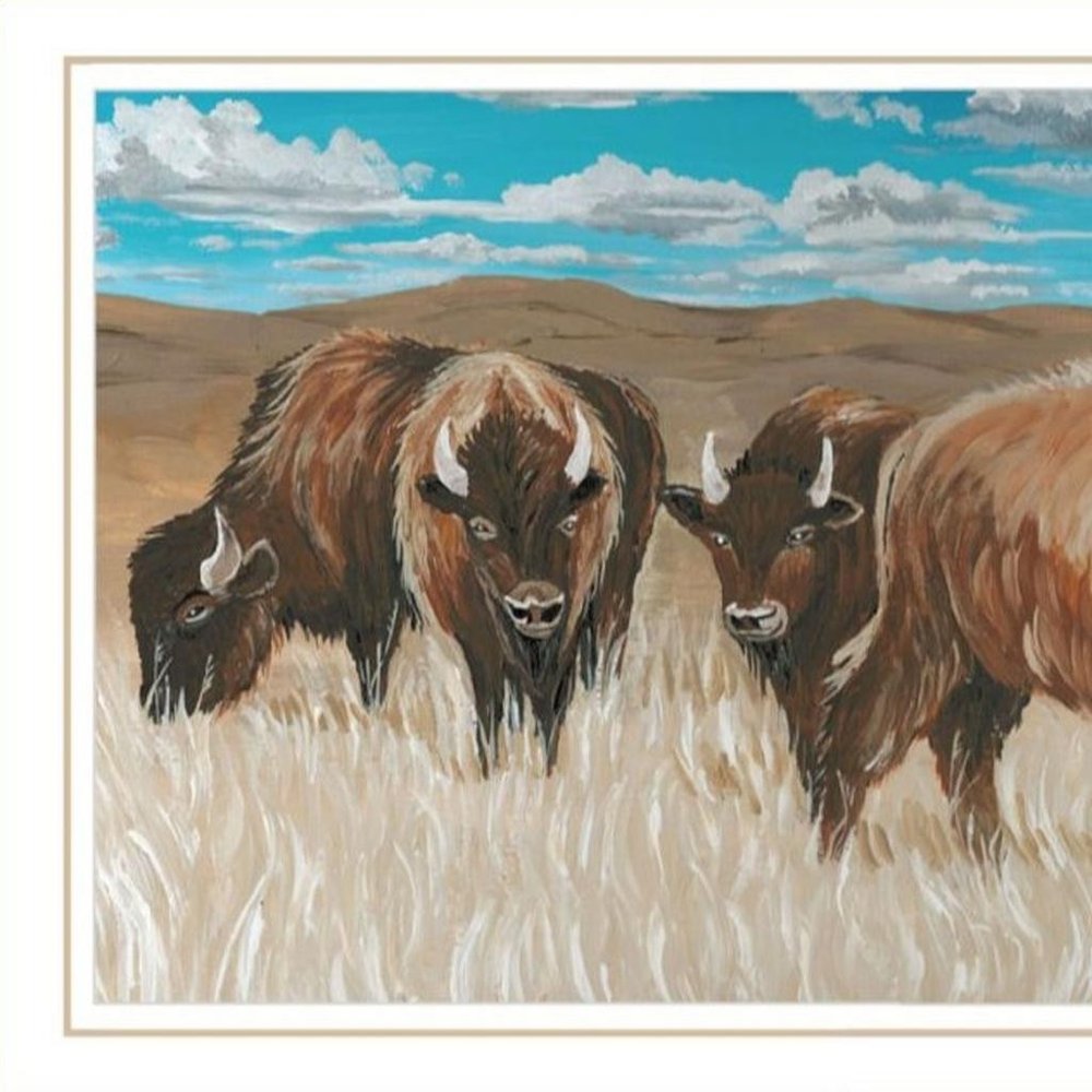 Set Of Two "The Boss of the Bison Herd" White Framed Wall Art HomeRoots