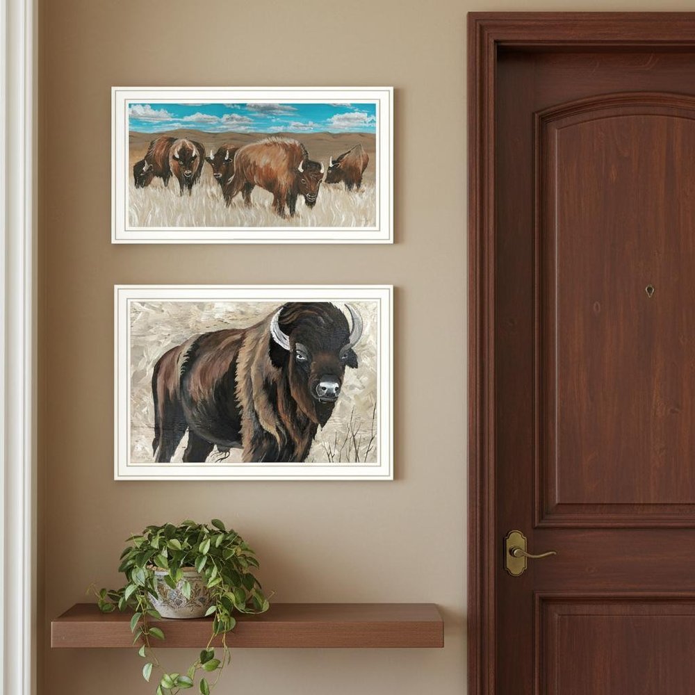 Set Of Two "The Boss of the Bison Herd" White Framed Wall Art — view 4
