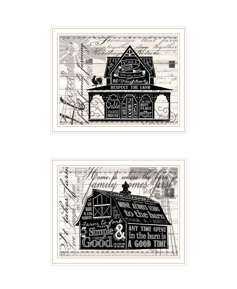 Set Of Two " Try Reading this House and Barn!" White Framed Wall Art — view 1