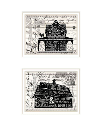 Set Of Two " Try Reading this House and Barn!" White Framed Wall Art HomeRoots