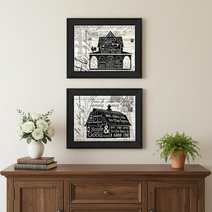 Set Of Two "Try Reading this House and Barn!" Black Framed Wall Art HomeRoots