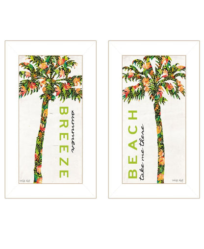 Set Of Two "Beach And Summer Breeze- Take Me There" White Framed Wall Art HomeRoots