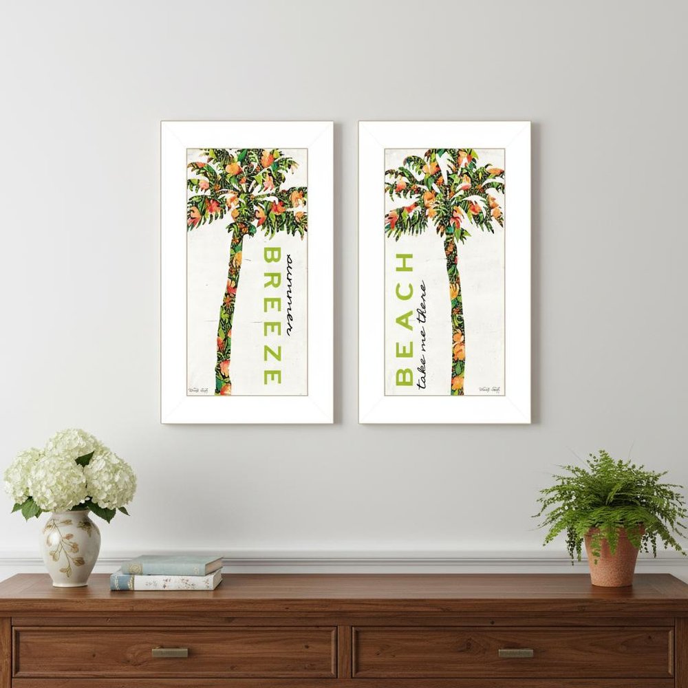 Set Of Two "Beach And Summer Breeze- Take Me There" White Framed Wall Art HomeRoots