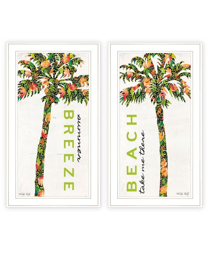 Set Of Two Summer Breeze Funky Palm Trees White Framed Wall Art — view 2