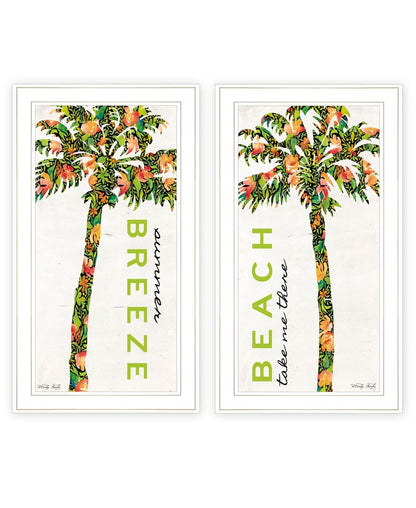 Set Of Two Summer Breeze Funky Palm Trees White Framed Wall Art HomeRoots