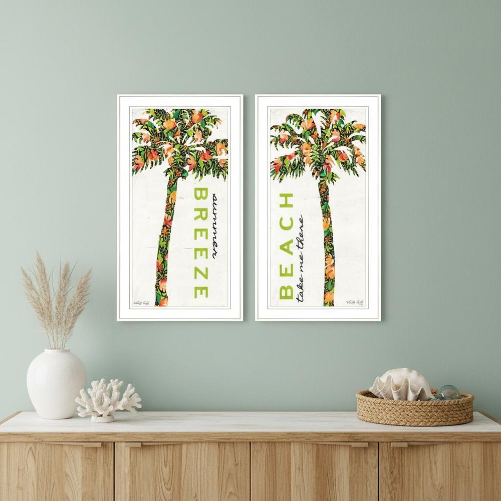 Set Of Two Summer Breeze Funky Palm Trees White Framed Wall Art HomeRoots