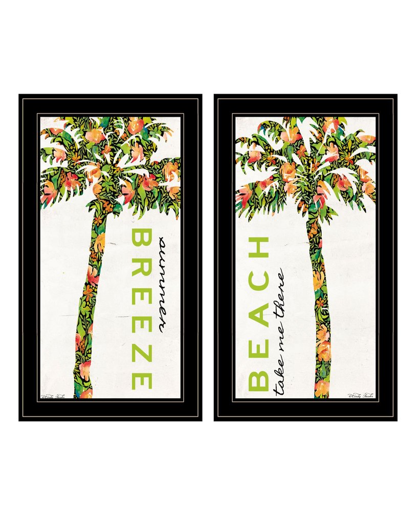 Set Of Two Summer Breeze Funky Palm Trees Black Framed Wall Art — view 2