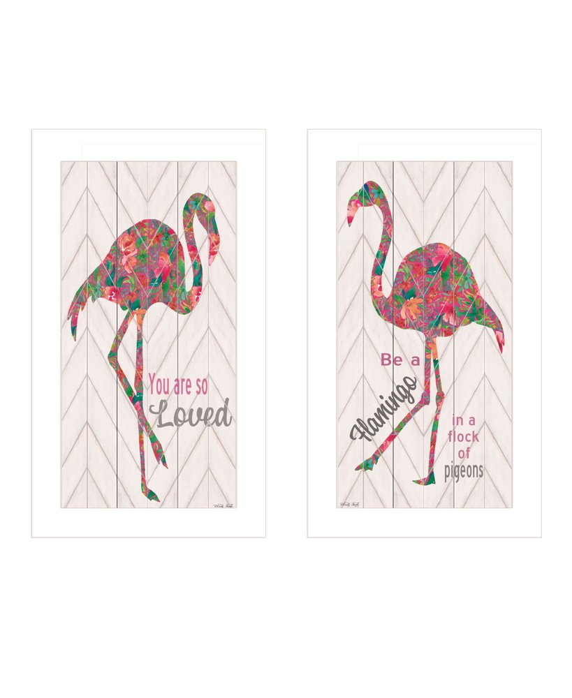 Set Of Two "Flamingo's - A matrix colors!" White Framed Wall Art HomeRoots
