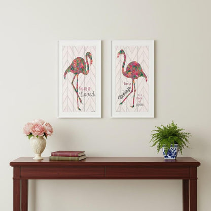 Set Of Two "Flamingo's - A matrix colors!" White Framed Wall Art HomeRoots