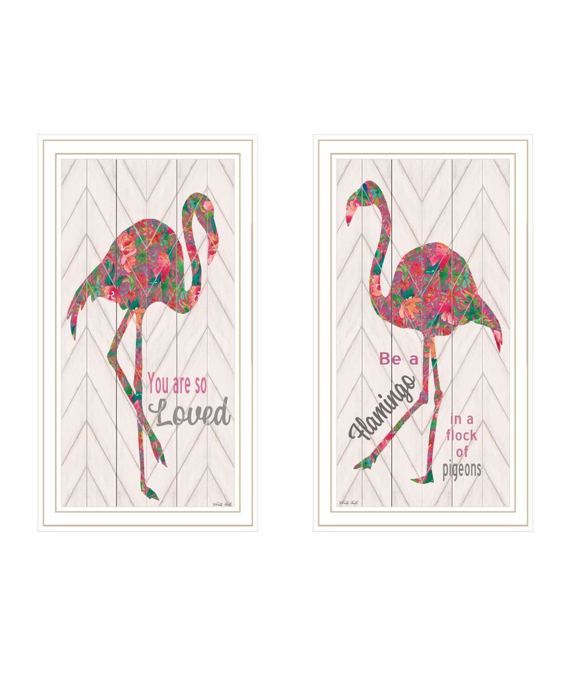 Set Of Two "Flamingo's - A matrix colors!" White Framed Wall Art HomeRoots
