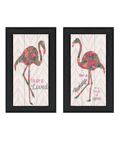 Set Of Two "Flamingo's - A matrix colors!" Black Framed Wall Art HomeRoots