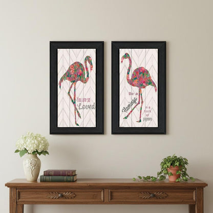 Set Of Two "Flamingo's - A matrix colors!" Black Framed Wall Art HomeRoots