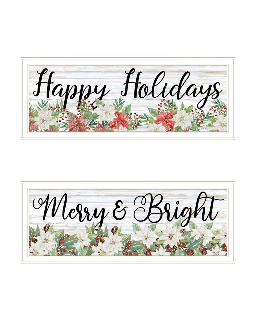 Set Of Two Merry and Bright Holiday White Framed Wall Art HomeRoots