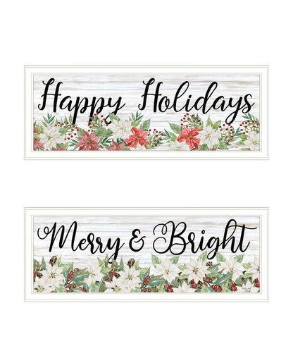 Set Of Two Merry and Bright Holiday White Framed Wall Art HomeRoots