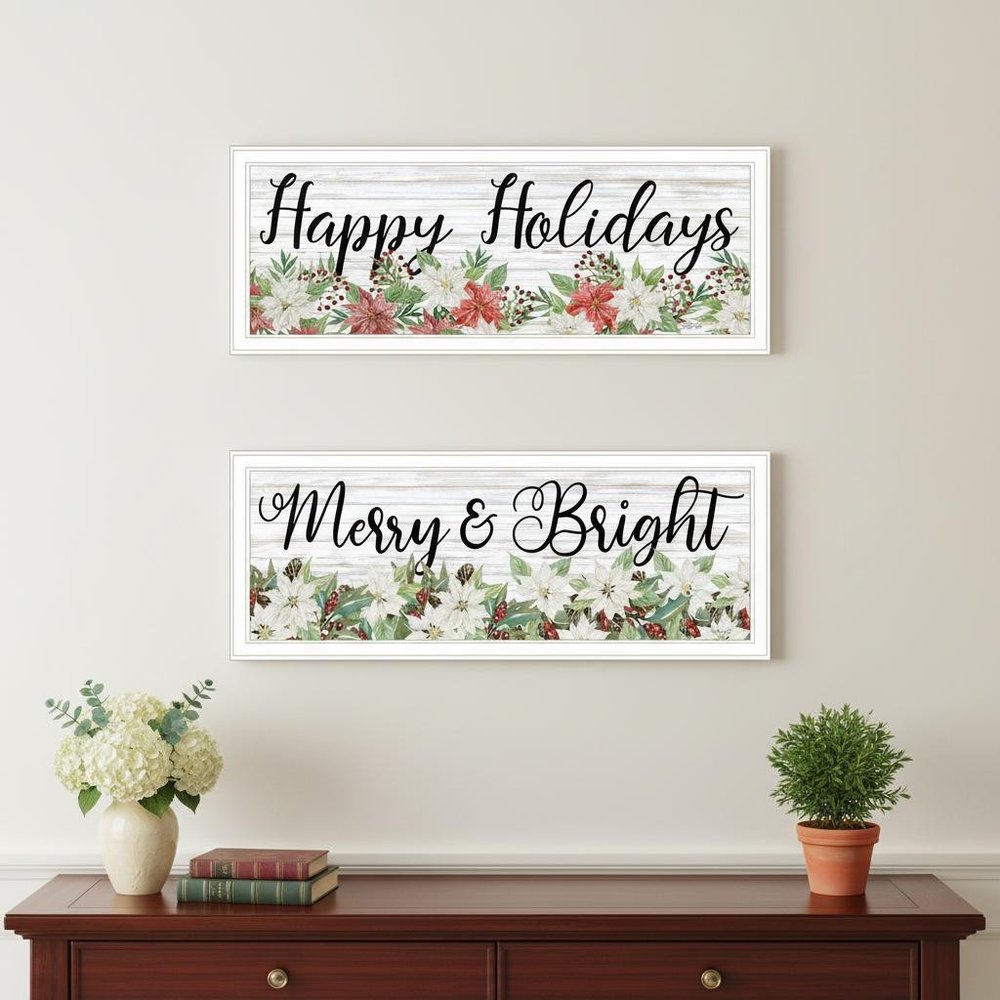 Set Of Two Merry and Bright Holiday White Framed Wall Art — view 3