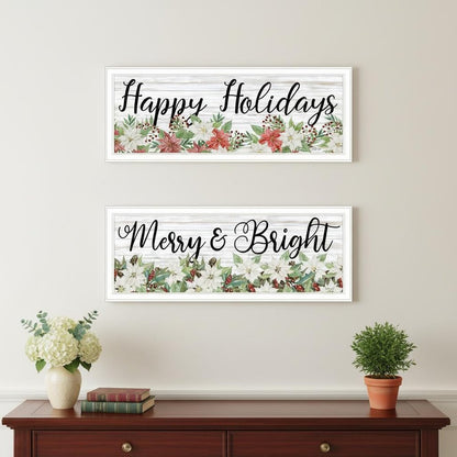 Set Of Two Merry and Bright Holiday White Framed Wall Art HomeRoots